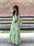 Seaside Holiday Wind Niche Chic Tie-Dye Dress Women Summer Green Fresh Temperament Dress Dress