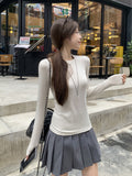 Blue Round Collar Shoulder Foundation Long-Sleeved Bottom Shirt Women 2026 Autumn Simple Set Slim Top