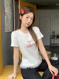 White Hem Splicing Lace Lace Short-Sleeved Woman 2026 Summer Body Repair Shoulder Design Sense Niche T-Shirt Top
