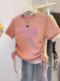 Pure Cotton T-Shirt Women's Short Sleeves To Repair Short Sweet Summer 2025 New Drawstring Collar Top