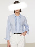 2025 Spring Blouse Windwood Ear Design Relaxed Casual Lace Collar Shirt Commuter Cotton Shirt