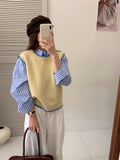 Round Collar Short Korean Gentle Knitted Vest Women 2025 Autumn Design Bump Color Stacked Inside Sweater Vest