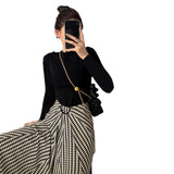 Milk White Gray Collar Shoulder Long Sleeves Solid-Colored T-Shirt Women's Early Autumn New Bottom Shirt Top