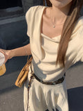 Gentle Folds Irregularly Collar Shoulder Short-Sleeved T-Shirt 2026 Summer New Small Design Top