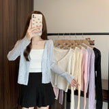 Large-Size Blue V-Neck Ice Silk Sunscreen Knitted Cardigan Women's Summer Thin Slings With Knitted Blouse Shawl