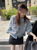 French Gray Knitted Sleeveless Shoulder Vest Woman Early Autumn Wearing Short Sweater Waistcoat Outside