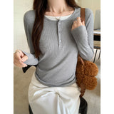 Fake Two Splicing Long-Sleeved Women's T-Shirts In Autumn To Put On The Waist To Show Skinny Exquisite Bottom Shirt Top