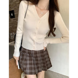 French Temperament Slim V-Neck Long Sleeves Of Women In The Early Autumn Slim Waist Knitted Open-Shirt Bottom Sweater