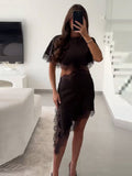 2025 Explosion French Sexy Hottie Elegant Style Lace Splicing Waist Dress Dress Woman