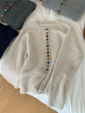 Autumn And Winter Buckle Knitted Shirt Jacket Women's Spring And Autumn 2025 New Loose Sweater Gray Early Autumn Women's Top