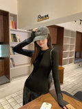 Oatmeal Splicing Colliding Color Round Collar Bottomed Women 2026 Autumn And Winter In The Long-Sleeved T-Shirt With Long-Sleeved T-Shirts