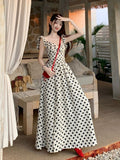 Design Sense Folded Small Flying Sleeves Retro Wave Dress Female Summer Temperament To Close The Waist Thin Seaside Holiday Dress
