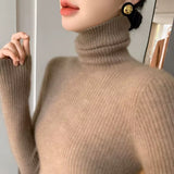 2025 New Spring And Autumn With Women's High-Collar Sweater In Autumn And Winter To Thicker Thick Cotton Knitting Bottom Shirt