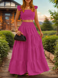 2025 Summer New Temperament Sexy Solid Color Sling Belt Large Two Sets Of Suit Dress