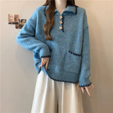 Loose Lazy Wind Polo Collar Thick Knitted Sweater Women's Autumn And Winter 2025 New Thin Inside Hit Bottom Top