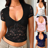 Dili 2025 Spring/Summer Y2K Sexy Wind Deep V Clame Short Sleeve Knitting Short Sleeve Knitting