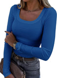 New Explosion Thread Pit Strips Long-Sleeved Sexy U-Neck Casual Women's T-Shirt