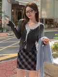 Fake Two Pure Lust Lace Splicing Low Collar Grinding Thick Long Sleeves And Bottom Shirts In Autumn And Winter To Build A Small Top