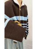 Striped Half-Zip Collared Large-Size Sweater Coat Women's Autumn And Winter 2025 New Lazy Wind Plus Thick Knitted Shirt