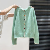 Color Buckle Thick Knitted Sweater Coat Women 2025 Autumn And Winter Languid Style Loose Design Feeling Long Sleeve Open Shirt Top