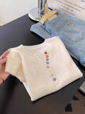Korean Gentle Wind Color Button Short-Sleeved T-Shirt Girl 2025 Spring And Summer Design Sense Of Ocean To Reduce The Age Of Knitting Top