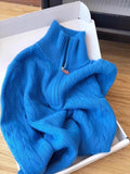 High-Level Klein Blue Half Zipper Sweater Women's Autumn And Winter Large-Size Fat MM Loose Leisure Age Reduction Thin Top