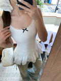 White Pure Lust Lace Spliced Sling Sling Vest 2026 Summer New Bow Repair Slim Top