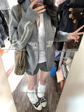 Oversize! Baseball Wind Collar Zipper Sweater Cardigan Women's Coat Autumn New Korean Version Of Loose Knitted Shirt