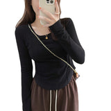 Fang Collar Bottom Shirt Women's Spring And Autumn And Winter New Design Sense Of Niche Short-Form Fish Bone With Sexy Top