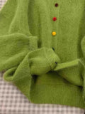 Spring Dress Retro Green Blouse Color Buckle Sweater Coat Women Spring And Autumn Lazy Loose White Design Knitted Open Shirt