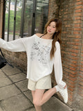 Cute Puppy Lazy Shoulder Sun Protection Shirt T-Shirt For Summer New Slanted Shoulder Big Neckline Thin Top More Than 80