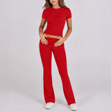 Dili Women's Clothing 2025 Spring And Summer Leisure Solid Color Repair Short Sleeve Long Pants Set