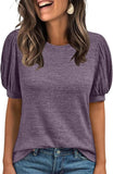 2025 New Summer Casual Pure Color Round Collar Loose Short-Sleeved Top Woman