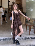 Summer Holiday Wind Irregular Lotus Leaf Dress Girl Sling Skirt A Word Dress French Niche Dress