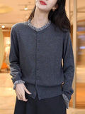 Grey Sweater Coat Lady Autumn Lazy High-Grade Feeling To Reduce The Age Of Thin Wood Ear Knitted Shirt Top