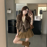 Millard Coffee Color Crash Fake Two V-Neck Knitted Cardigan Women Autumn High-End Lazy Sweater Coat Top