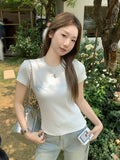 Small Letter Hot Diamond Design Sense Round Neck Short-Sleeved T-Shirts Summer New Relaxed Casual Temperament Blouse