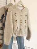 Small Fragrant Embroidered Raccoon Velvet Sweater Coat Women's Autumn And Winter 2025 New Thicket Loose Knitted Cardigan Top