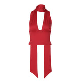 2025 Summer New Hanging Neck Low Breast Slings Sexy Neck Strap Back Hollow Vest Deep V Striped Back