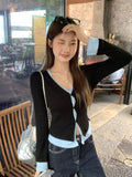 Sexy Babes Fake Two Knitted Long-Sleeved T-Shirt Women 2026 Early Autumn New Button Design Temperament V Collar Top