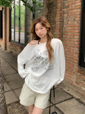Cute Puppy Lazy Shoulder Sun Protection Shirt T-Shirt For Summer New Slanted Shoulder Big Neckline Thin Top More Than 80