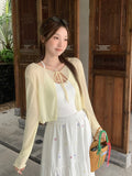French Temperament White Thin Wooden Ear With Long Sleeve Sunscreen Shirt Cardigan Girl Summer With Slings Small Top