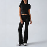 Dili Women's Clothing 2025 Spring And Summer Leisure Solid Color Repair Short Sleeve Long Pants Set
