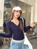 Fake Two Pocket Button Hooded Long-Sleeved T-Shirt Women 2026 Early Autumn New Drawstring Design White Top
