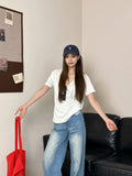 Det-Collared U-Neck Short-Sleeved T-Shirt Women's Summer Version Of Large-Size Bottom Shirt Fat Sister Thin Belly On The Shoulder