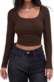 2025 Thread Pit Strip Repair Short Long-Sleeved Square Collar T-Shirt Girl With Hot Girl Casual