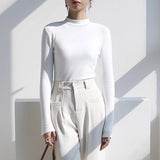 Small Collar White Bottoming Shirt With Autumn And Winter Plus Velvet Blouse Female Velvet Long-Sleeved T-Shirt Half-High Collar