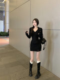 Korean Babes Small Open Fork Waist Hooded Dress Female Pure Desire Design Temperament Slimming Short Dress