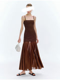 Summer New Long Dress Strong Thin Ribs Splicing Mesh Mesh High Quality Elastic Two-Wearing Sling Dress