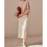 Loose Round Collar Without A Coated Jacket Woman Classic White Straight Open Fork Denim Skirt Casual Retro Thin Set Autumn